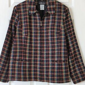 Sag Harbor 90's vintage rainbow & metallic plaid collared zip up jacket.